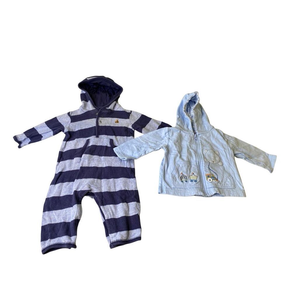Baby Gap Carter’s Baby Boy Outfit Bundle 3-6M Hooded Romper Jacket Blue Striped